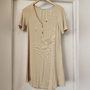 Anthropologie‎ Pure + Good Striped Shirt Dress Yellow White Size Small